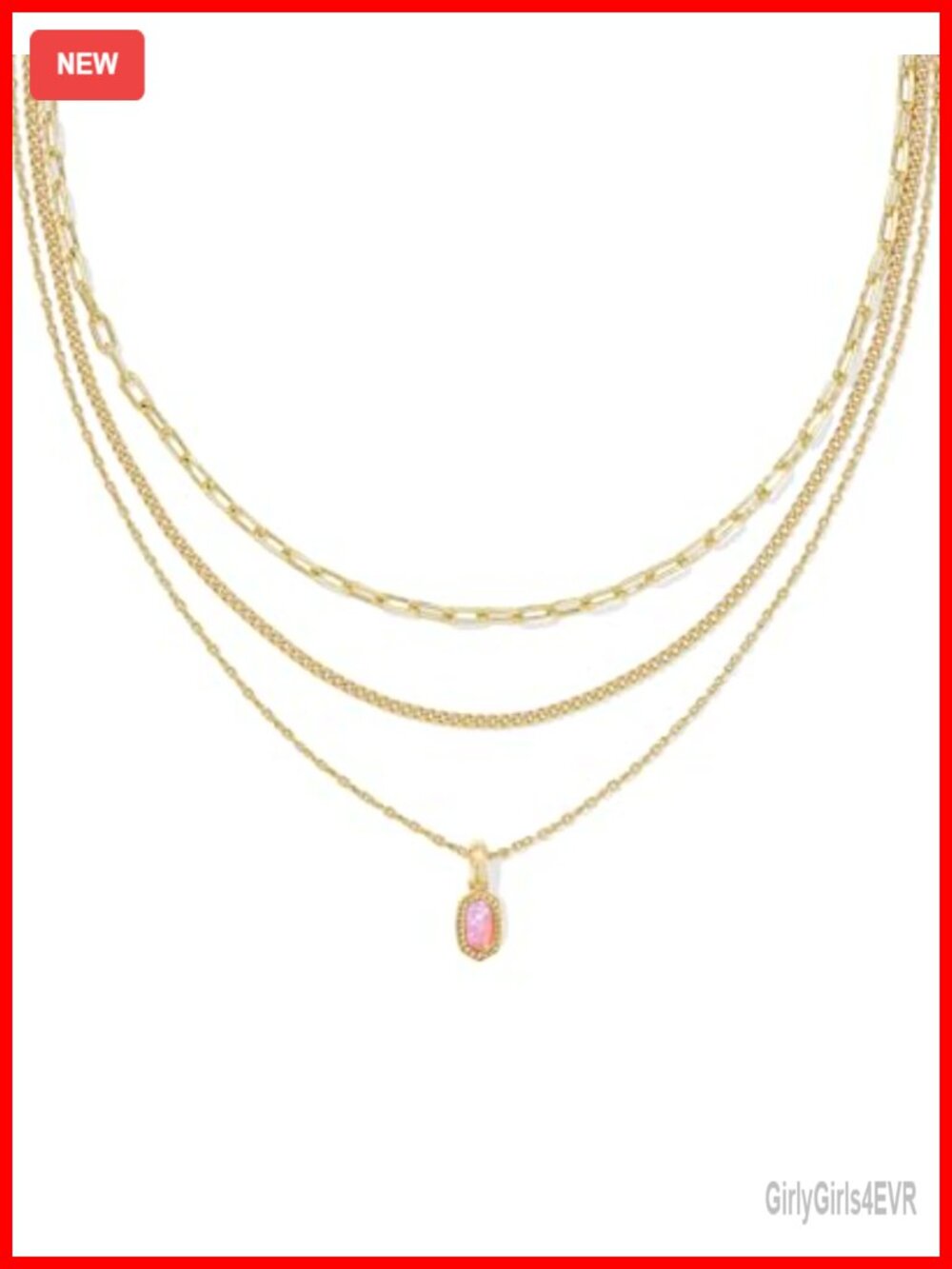 Gold Plated Triple Strand Layered Pendant Necklace with Extender